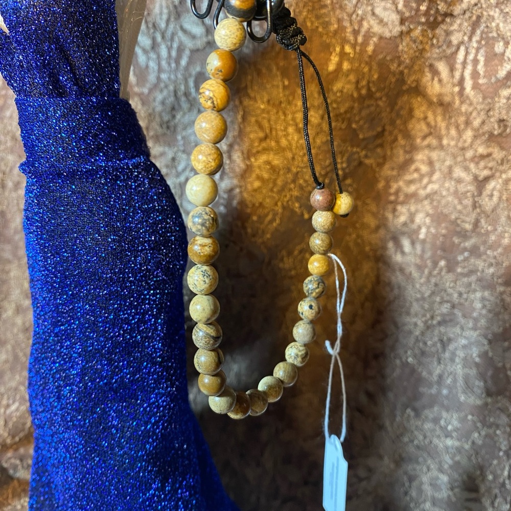 NWT UNISEX SEMI-PRECIOUS BEADED ADJUSTABLE TO FIT STRING SLATER BROWN MENS - Picture 3 of 7